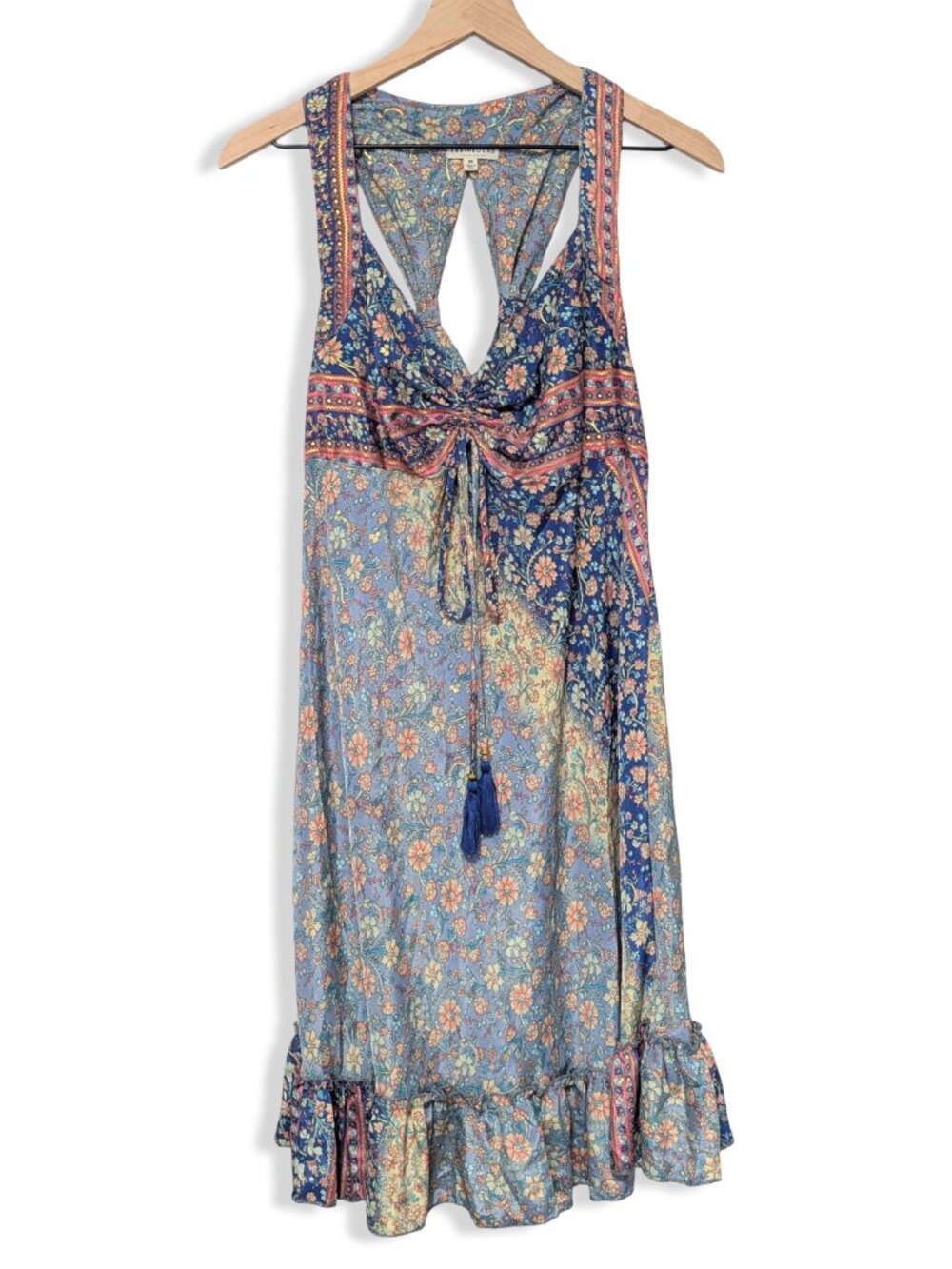 Earthbound Women's Medium Blue Boho Cottagecore Floral Flowy Mini Dress